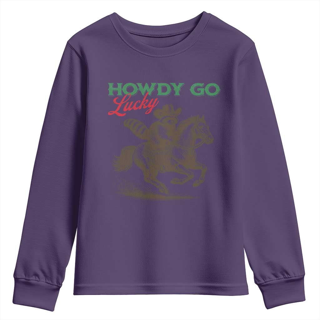 Howdy Go Lucky Youth Sweatshirt Cowboy Raccoon St Patrick's Day