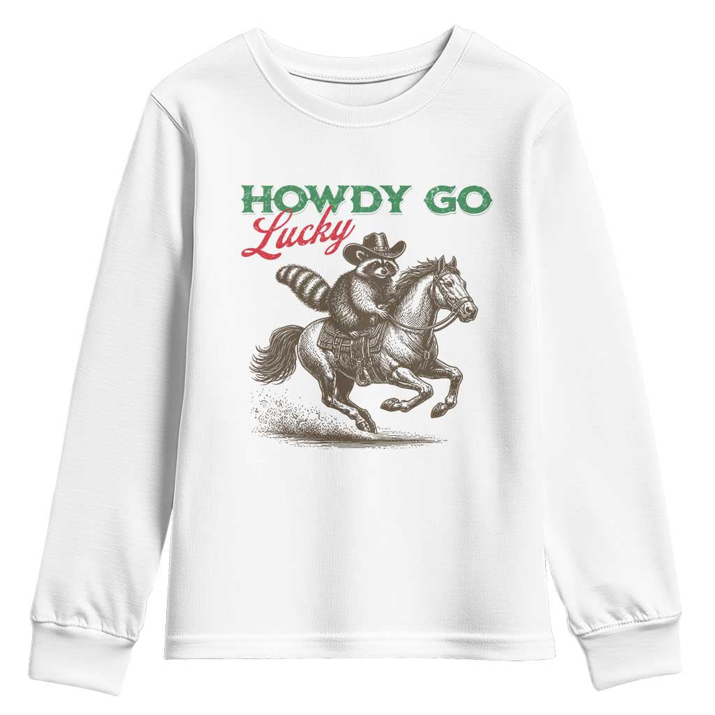 Howdy Go Lucky Youth Sweatshirt Cowboy Raccoon St Patrick's Day