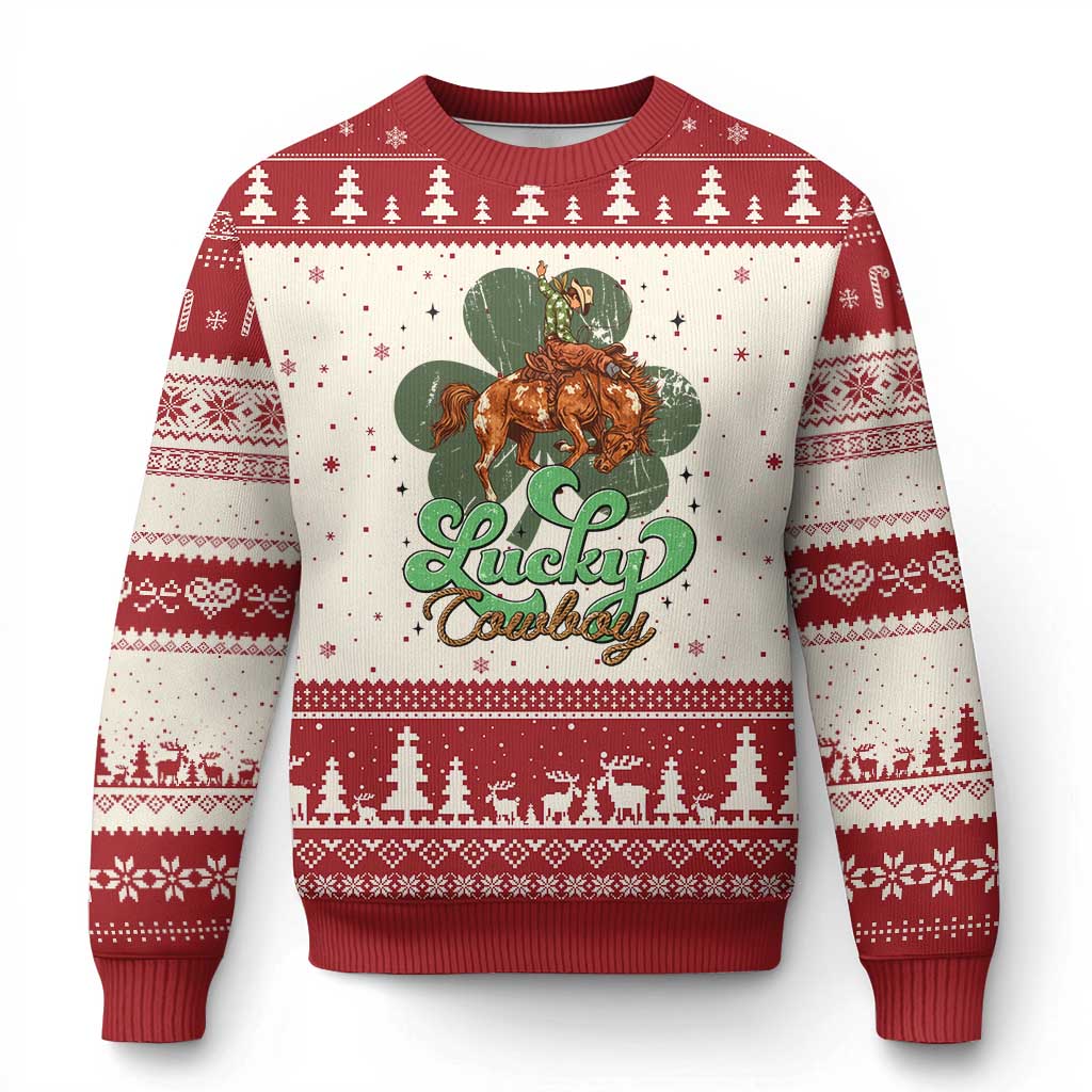 Lucky Cowboy Western Ugly Christmas Sweater Funny St Patrick's Day