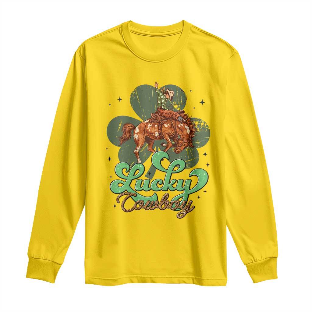 Lucky Cowboy Western Long Sleeve Shirt Funny St Patrick's Day