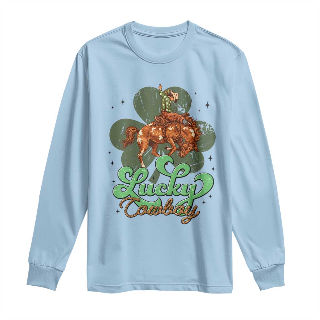 Lucky Cowboy Western Long Sleeve Shirt Funny St Patrick's Day