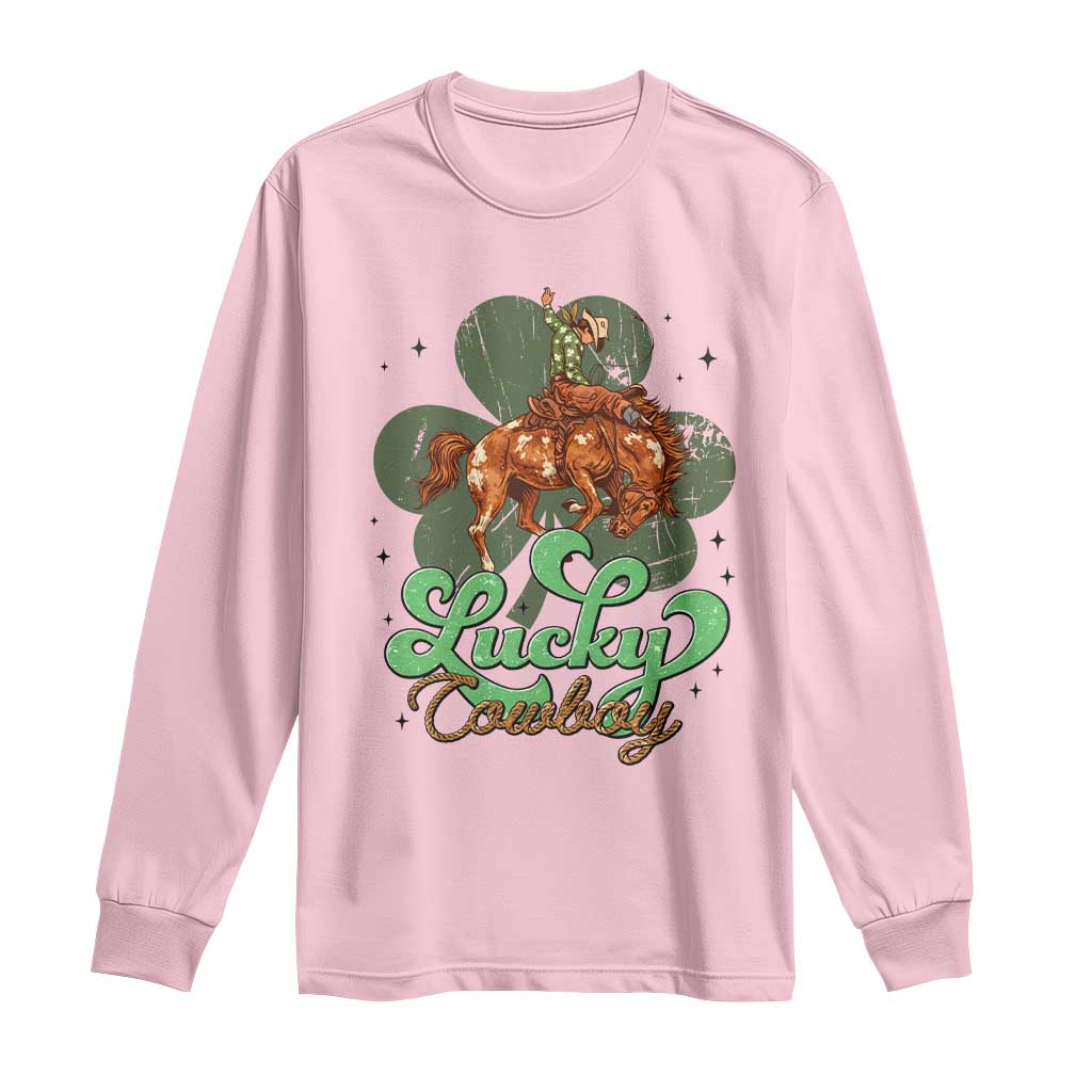 Lucky Cowboy Western Long Sleeve Shirt Funny St Patrick's Day