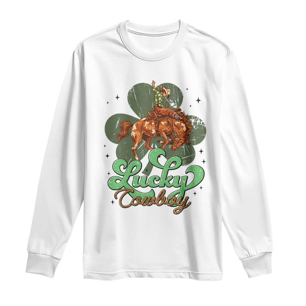 Lucky Cowboy Western Long Sleeve Shirt Funny St Patrick's Day