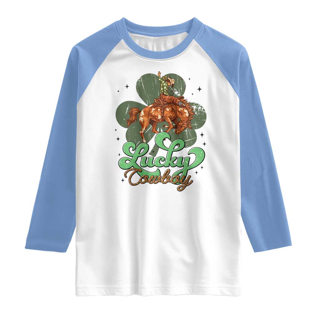 Lucky Cowboy Western Raglan Shirt Funny St Patrick's Day