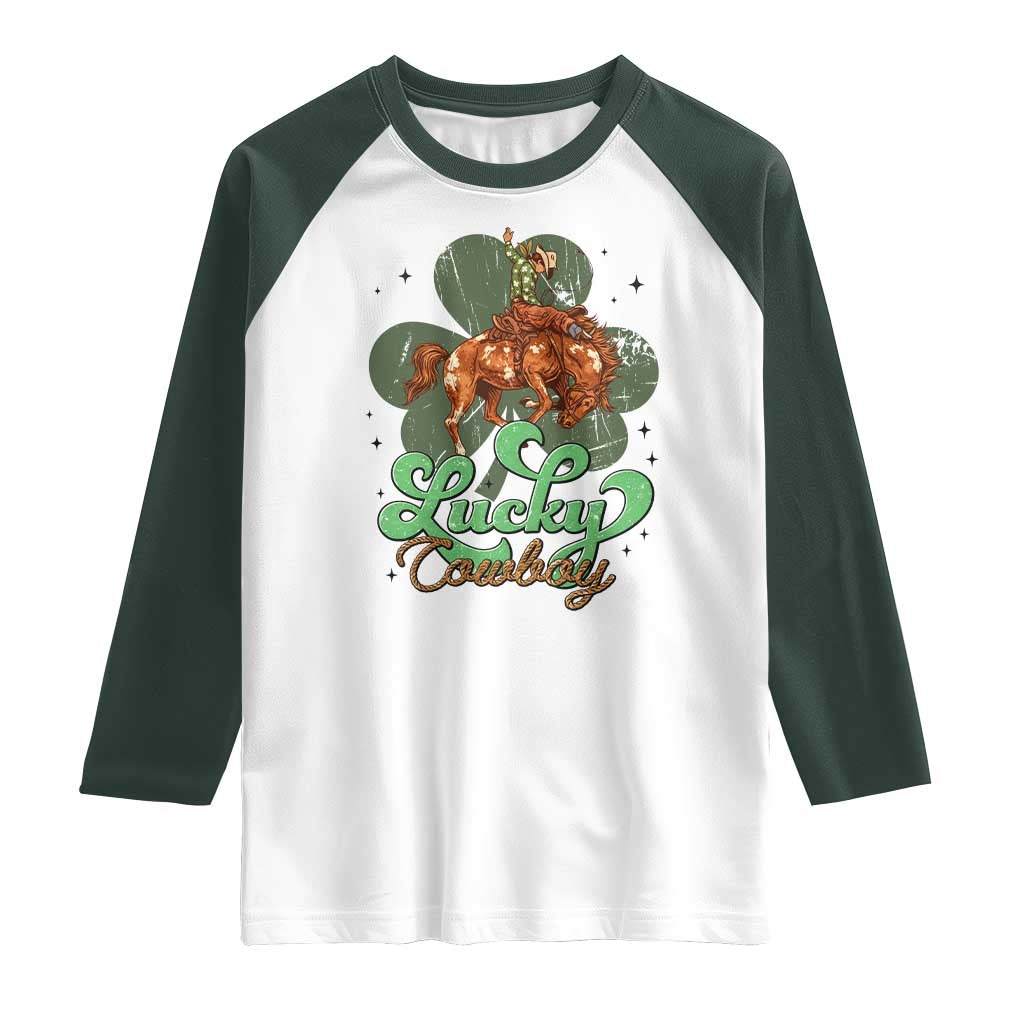 Lucky Cowboy Western Raglan Shirt Funny St Patrick's Day
