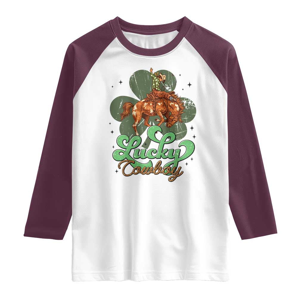 Lucky Cowboy Western Raglan Shirt Funny St Patrick's Day