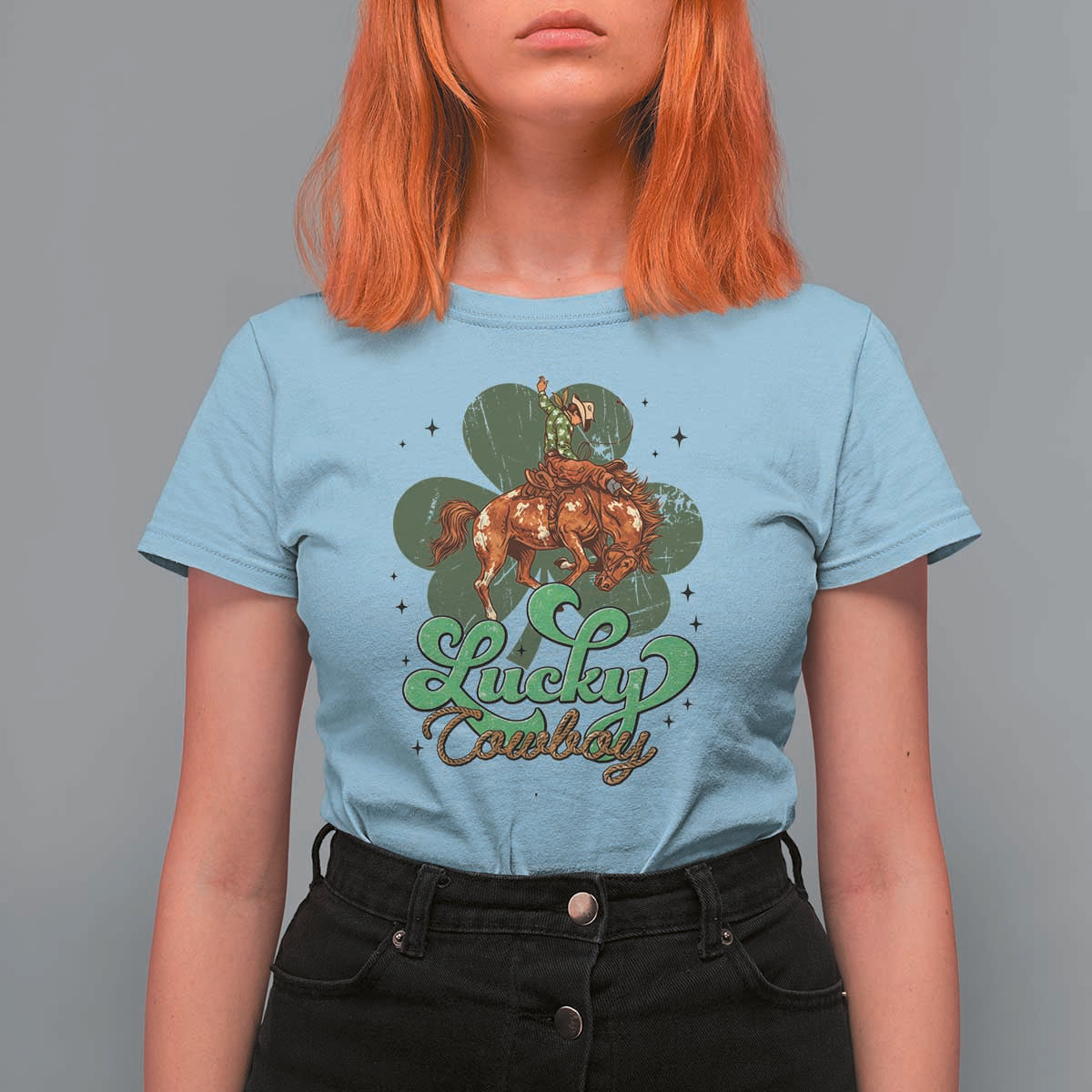 Lucky Cowboy Western T Shirt For Women Funny St Patrick's Day