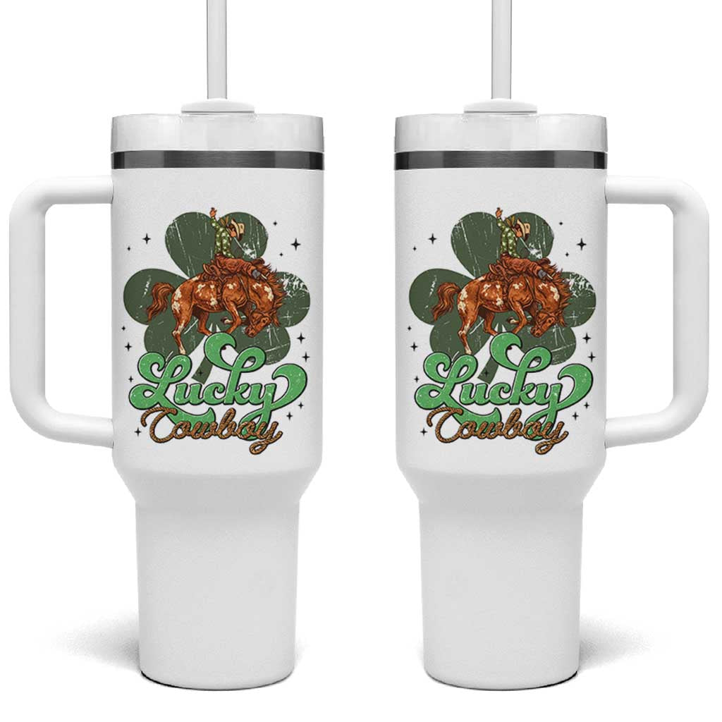 Lucky Cowboy Western Tumbler With Handle Funny St Patrick's Day