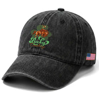 Lucky Cowboy Western Washed Cotton Baseball Cap Funny St Patrick's Day