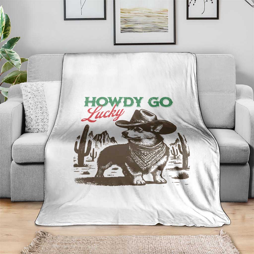 Howdy Go Lucky Throw Blanket Funny Corgi St Patrick's Day