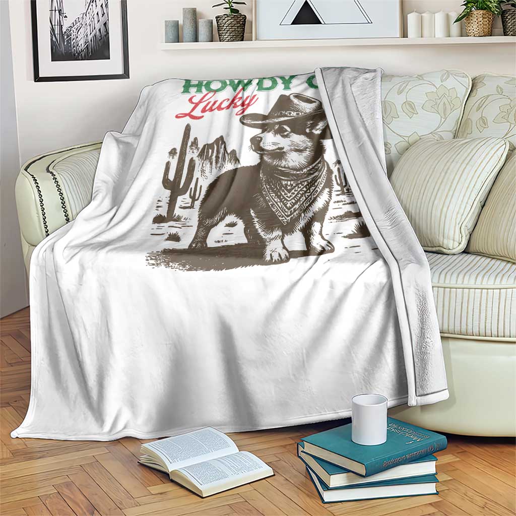 Howdy Go Lucky Throw Blanket Funny Corgi St Patrick's Day