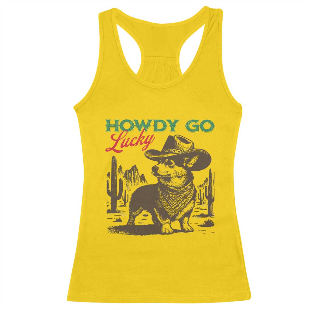 Howdy Go Lucky Racerback Tank Top Funny Corgi St Patrick's Day