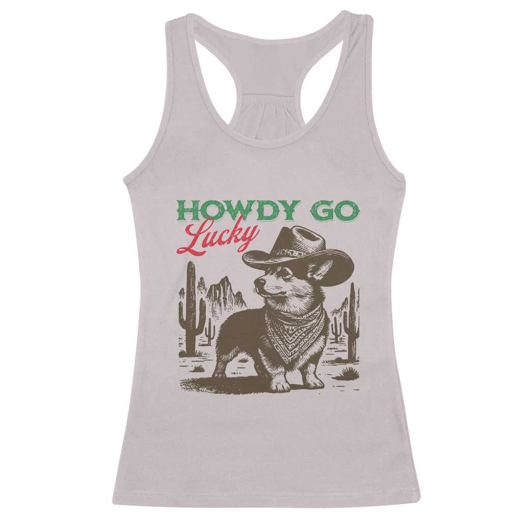 Howdy Go Lucky Racerback Tank Top Funny Corgi St Patrick's Day