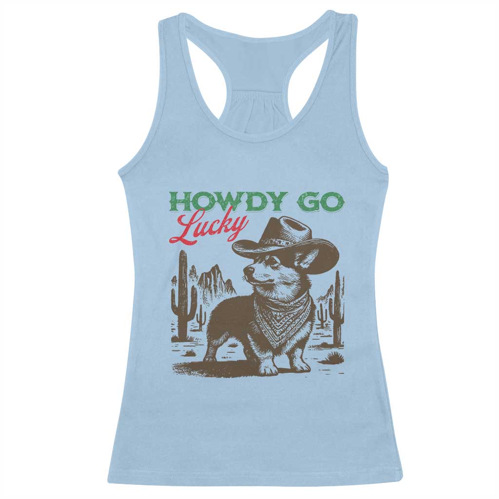 Howdy Go Lucky Racerback Tank Top Funny Corgi St Patrick's Day