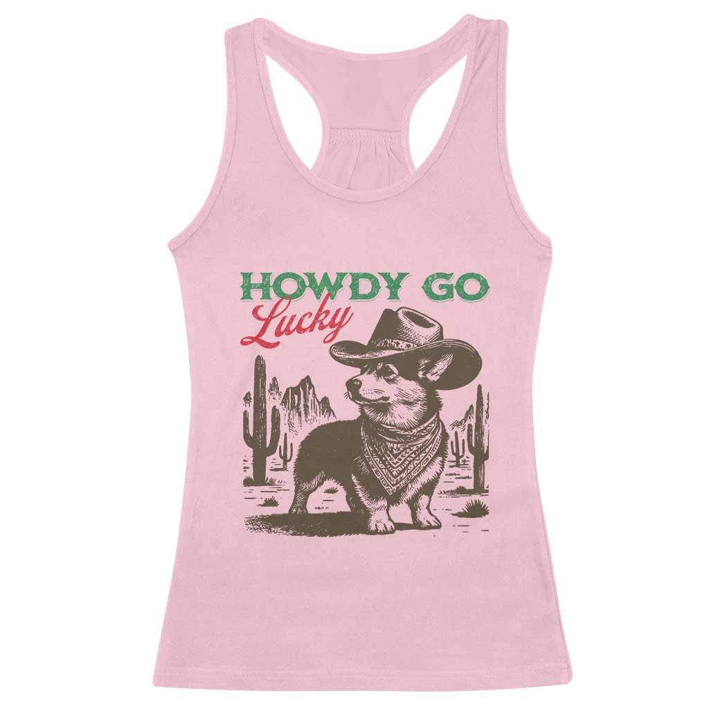 Howdy Go Lucky Racerback Tank Top Funny Corgi St Patrick's Day