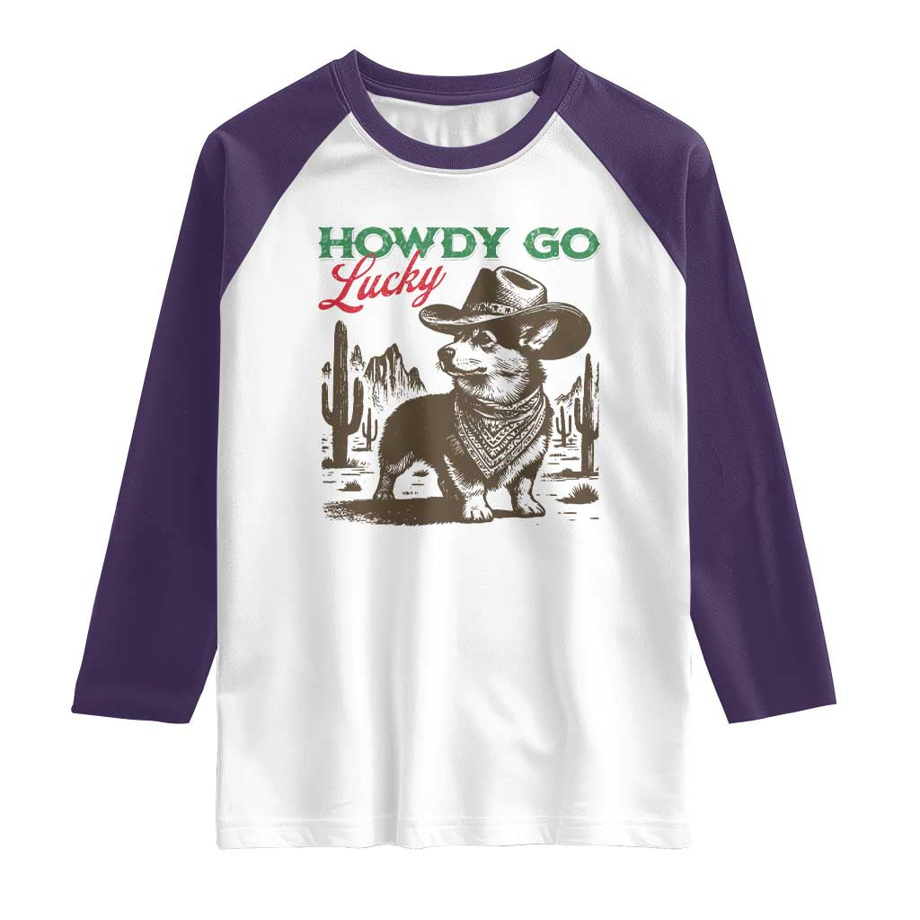Howdy Go Lucky Raglan Shirt Funny Corgi St Patrick's Day