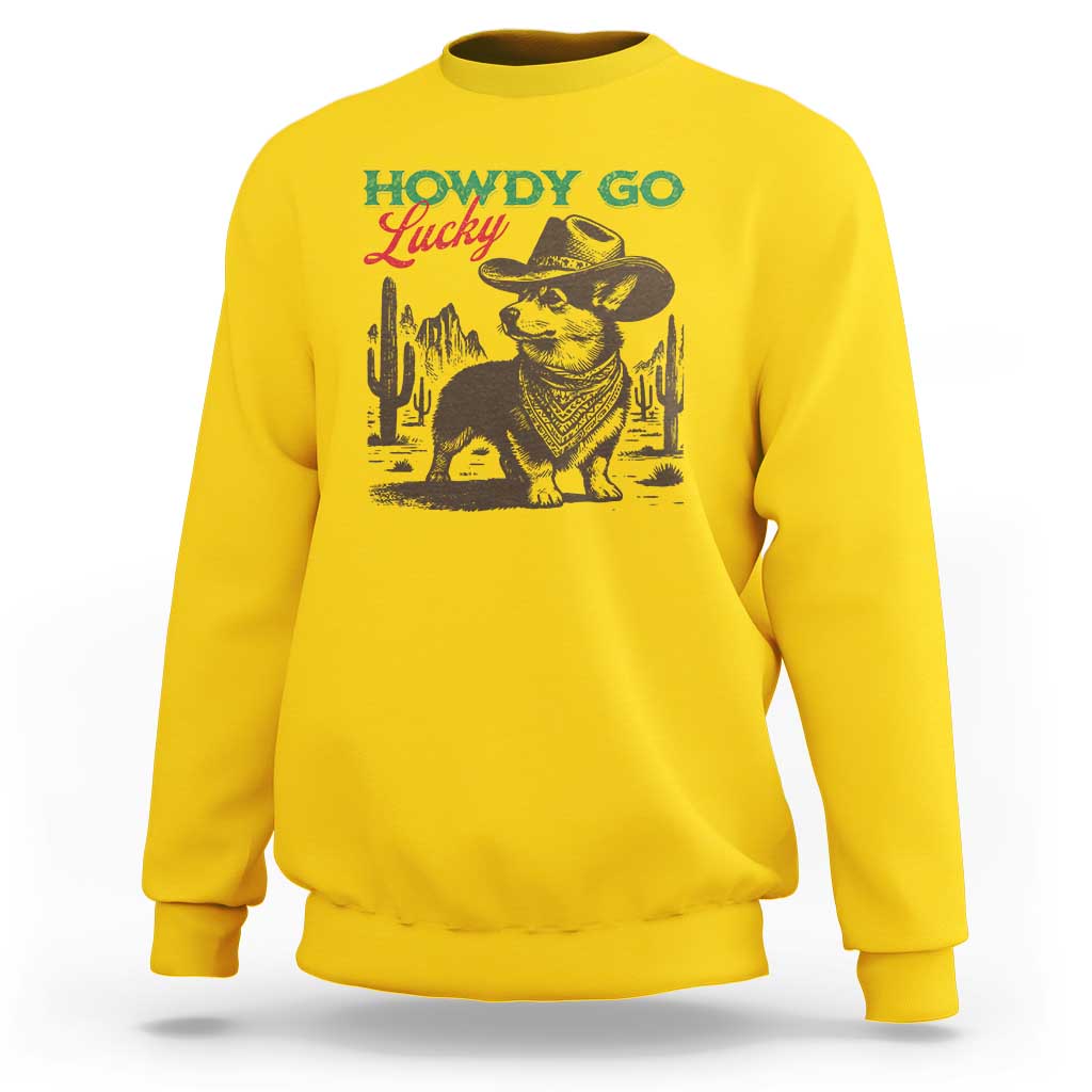 Howdy Go Lucky Sweatshirt Funny Corgi St Patrick's Day