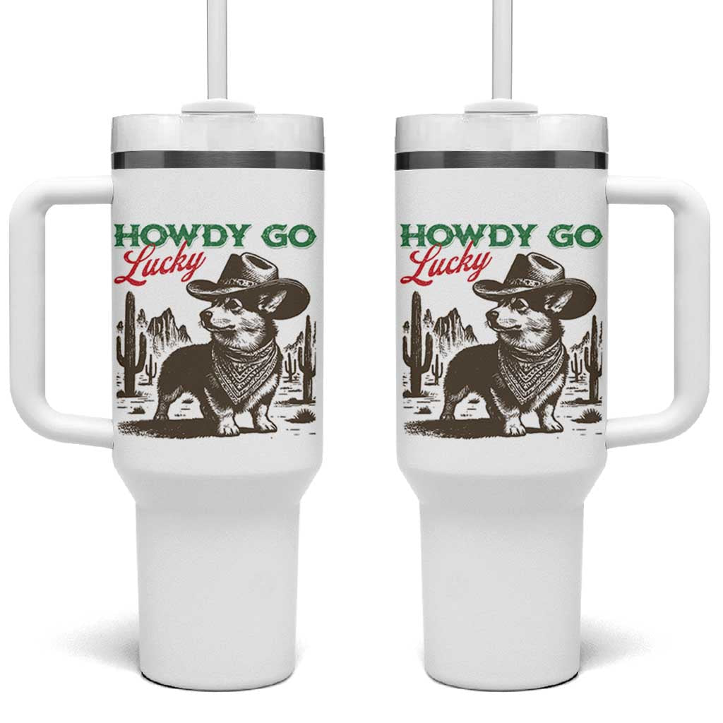 Howdy Go Lucky Tumbler With Handle Funny Corgi St Patrick's Day