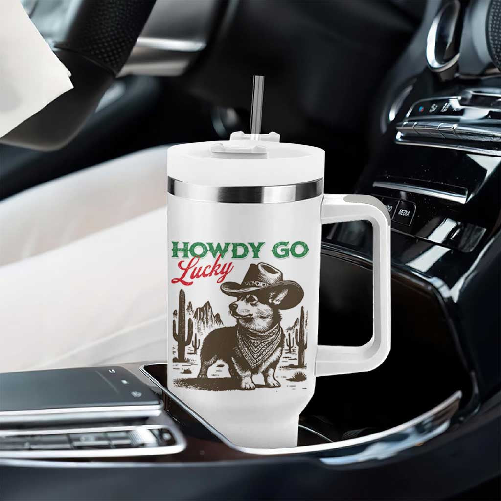 Howdy Go Lucky Tumbler With Handle Funny Corgi St Patrick's Day