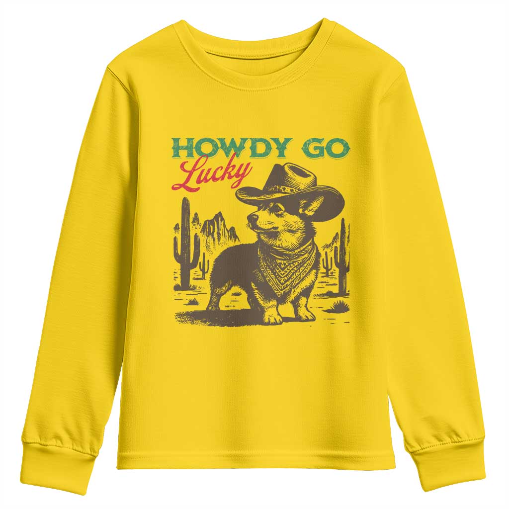 Howdy Go Lucky Youth Sweatshirt Funny Corgi St Patrick's Day