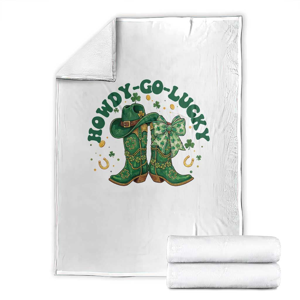 Howdy Go Lucky Throw Blanket Green Cowboy Boots St Patrick's Day