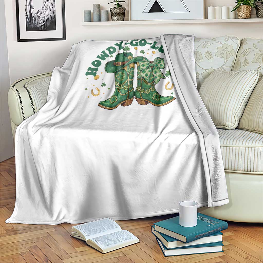 Howdy Go Lucky Throw Blanket Green Cowboy Boots St Patrick's Day