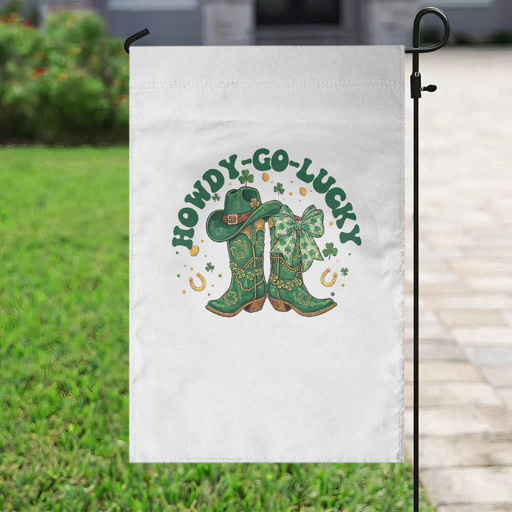 Howdy Go Lucky Garden Flag Green Cowboy Boots St Patrick's Day