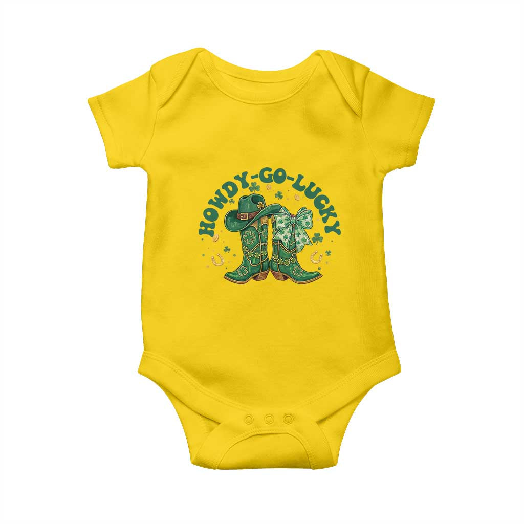 Howdy Go Lucky Baby Onesie Green Cowboy Boots St Patrick's Day