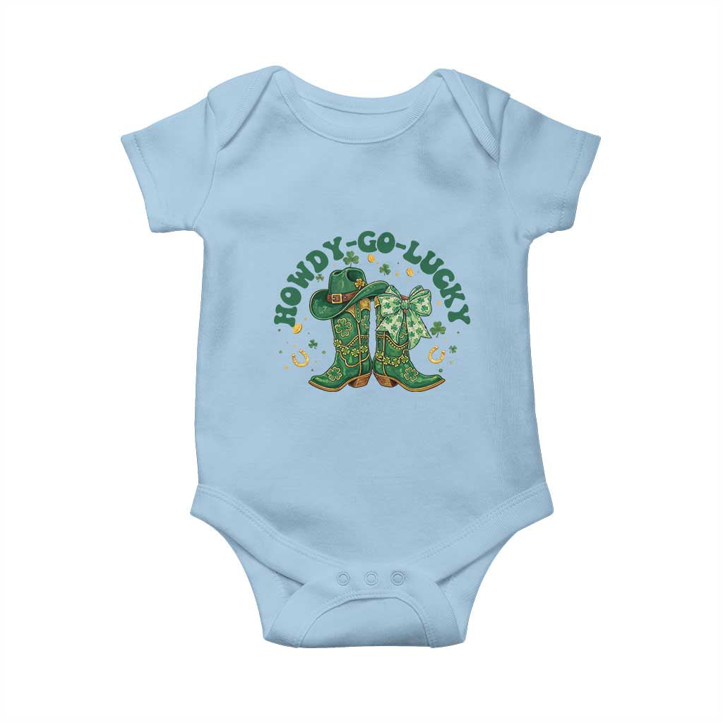 Howdy Go Lucky Baby Onesie Green Cowboy Boots St Patrick's Day