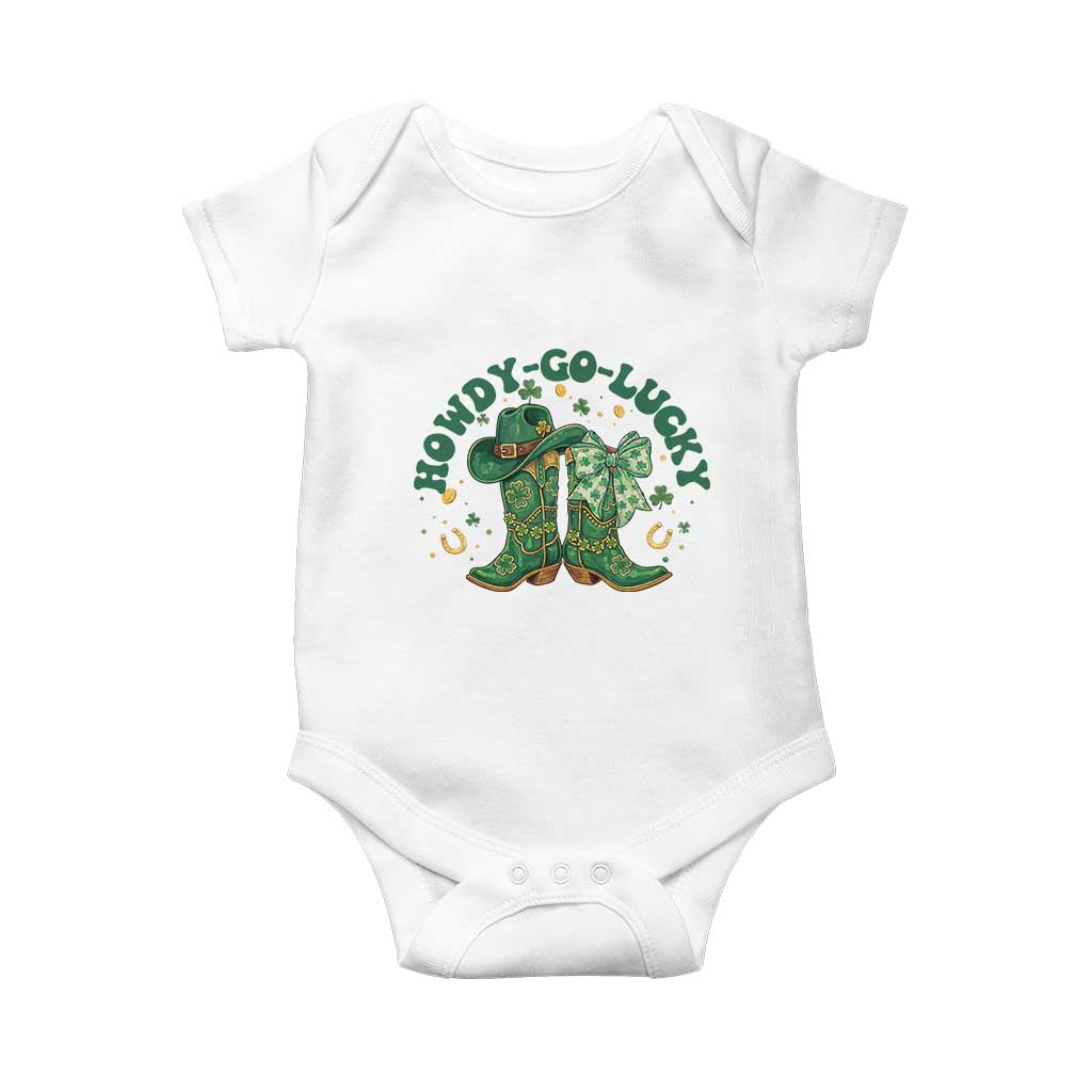 Howdy Go Lucky Baby Onesie Green Cowboy Boots St Patrick's Day