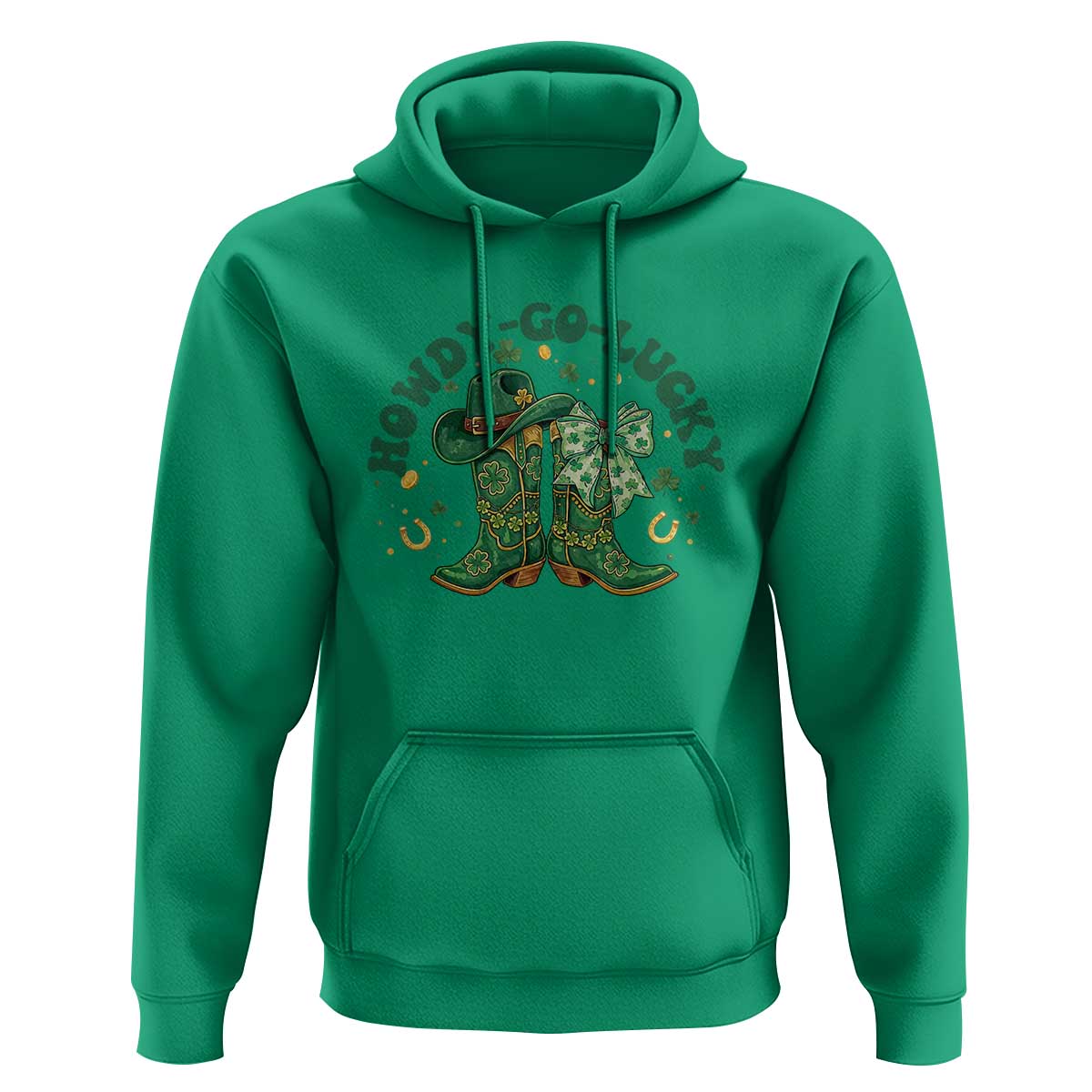 Howdy Go Lucky Hoodie Green Cowboy Boots St Patrick's Day
