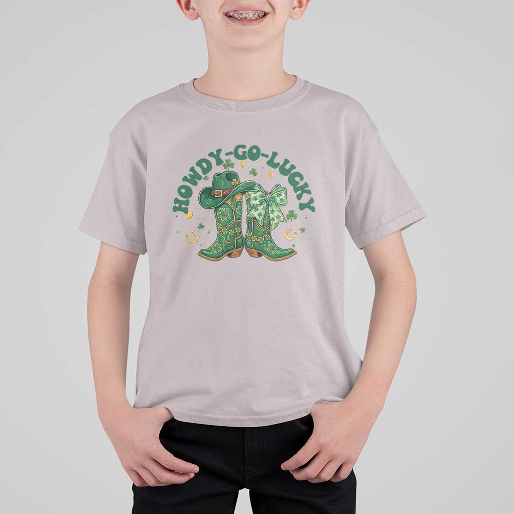 Howdy Go Lucky T Shirt For Kid Green Cowboy Boots St Patrick's Day