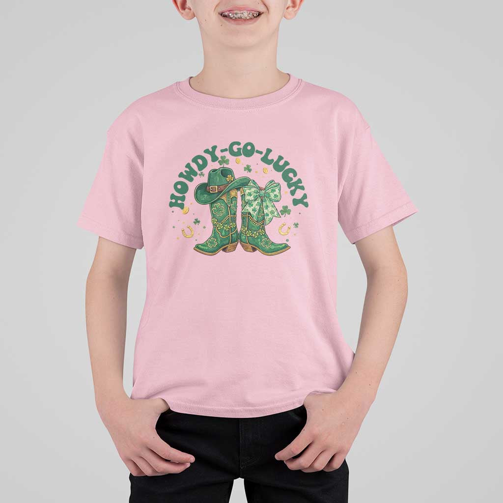 Howdy Go Lucky T Shirt For Kid Green Cowboy Boots St Patrick's Day