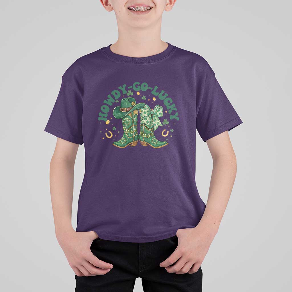 Howdy Go Lucky T Shirt For Kid Green Cowboy Boots St Patrick's Day