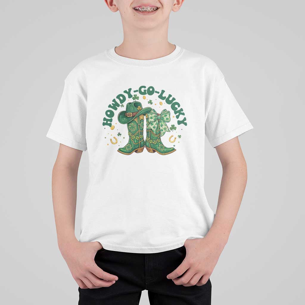 Howdy Go Lucky T Shirt For Kid Green Cowboy Boots St Patrick's Day