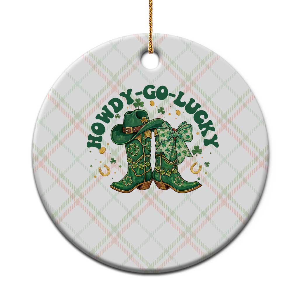 Howdy Go Lucky Ceramic Ornament Green Cowboy Boots St Patrick's Day