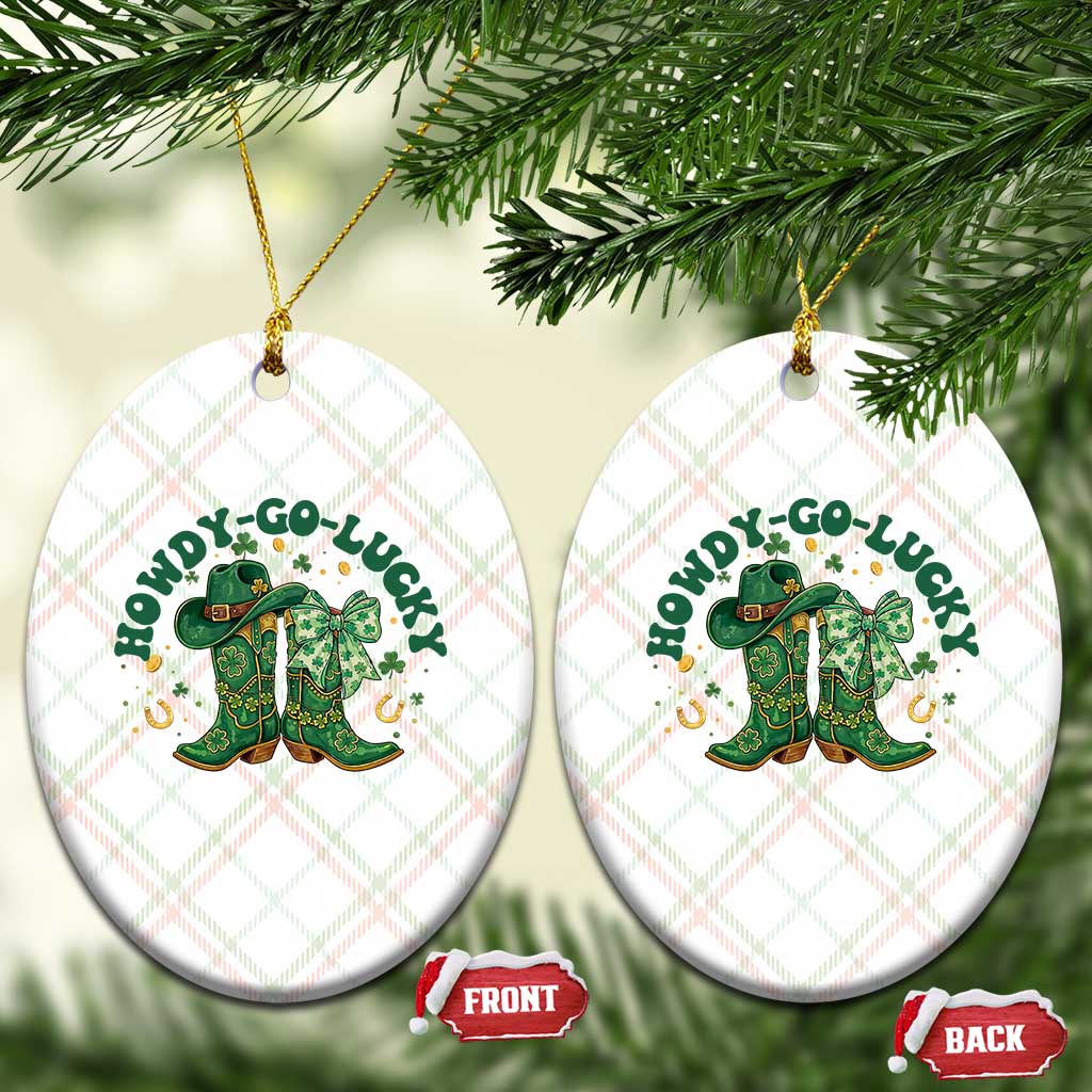 Howdy Go Lucky Ceramic Ornament Green Cowboy Boots St Patrick's Day