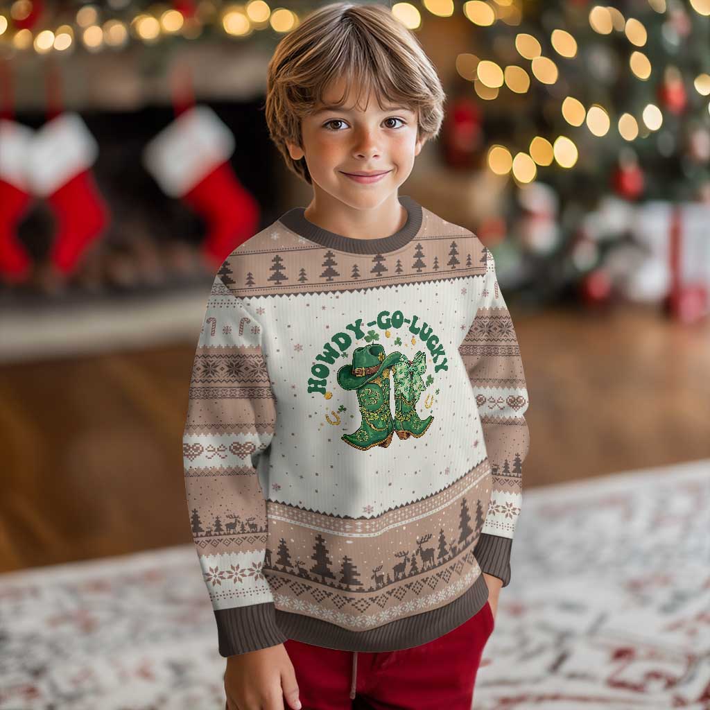 Howdy Go Lucky Ugly Christmas Sweater Green Cowboy Boots St Patrick's Day