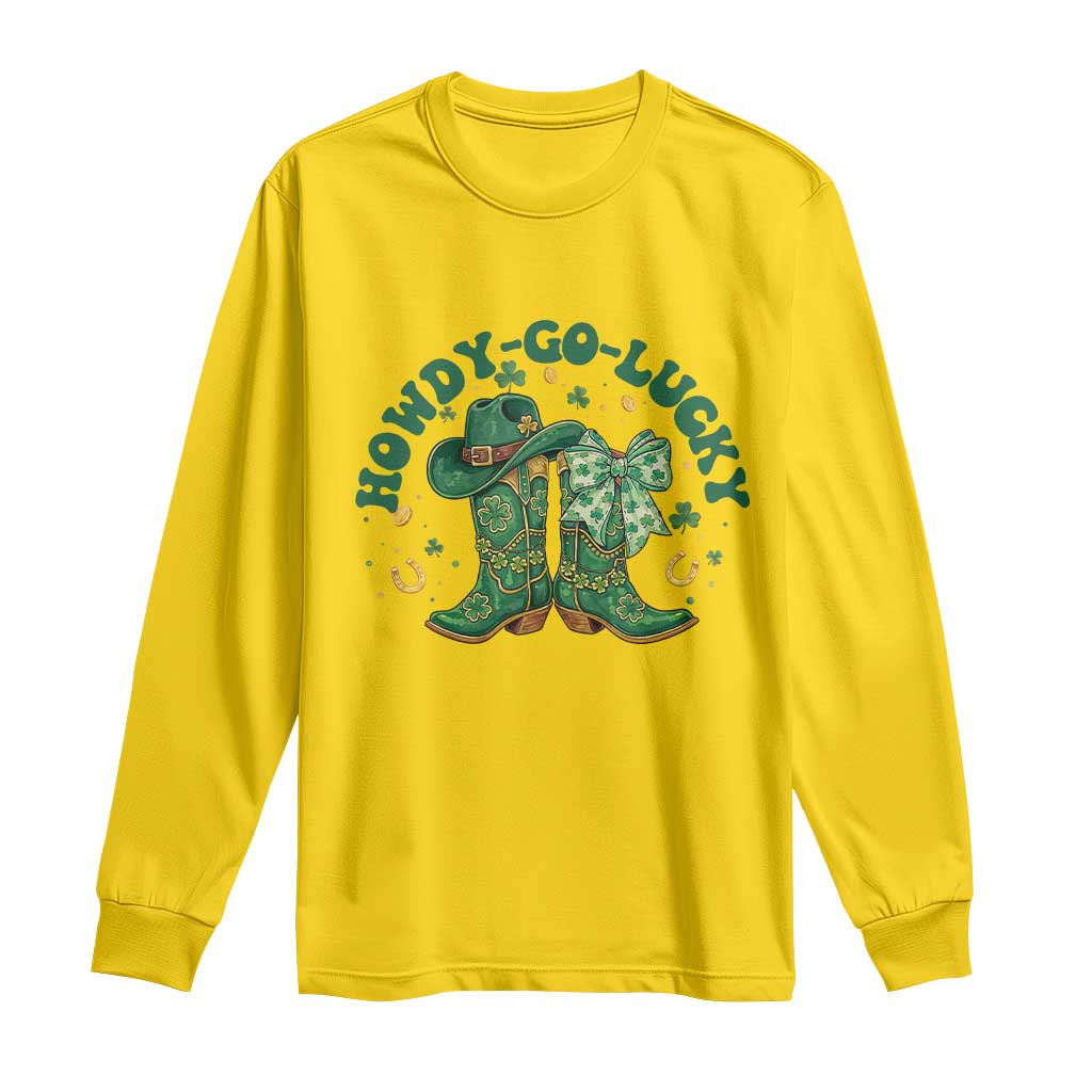 Howdy Go Lucky Long Sleeve Shirt Green Cowboy Boots St Patrick's Day