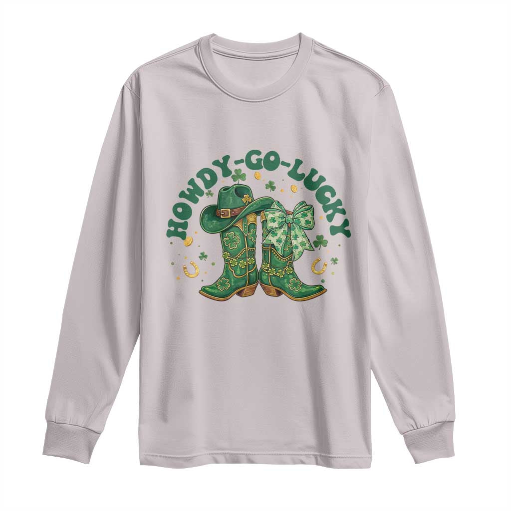 Howdy Go Lucky Long Sleeve Shirt Green Cowboy Boots St Patrick's Day