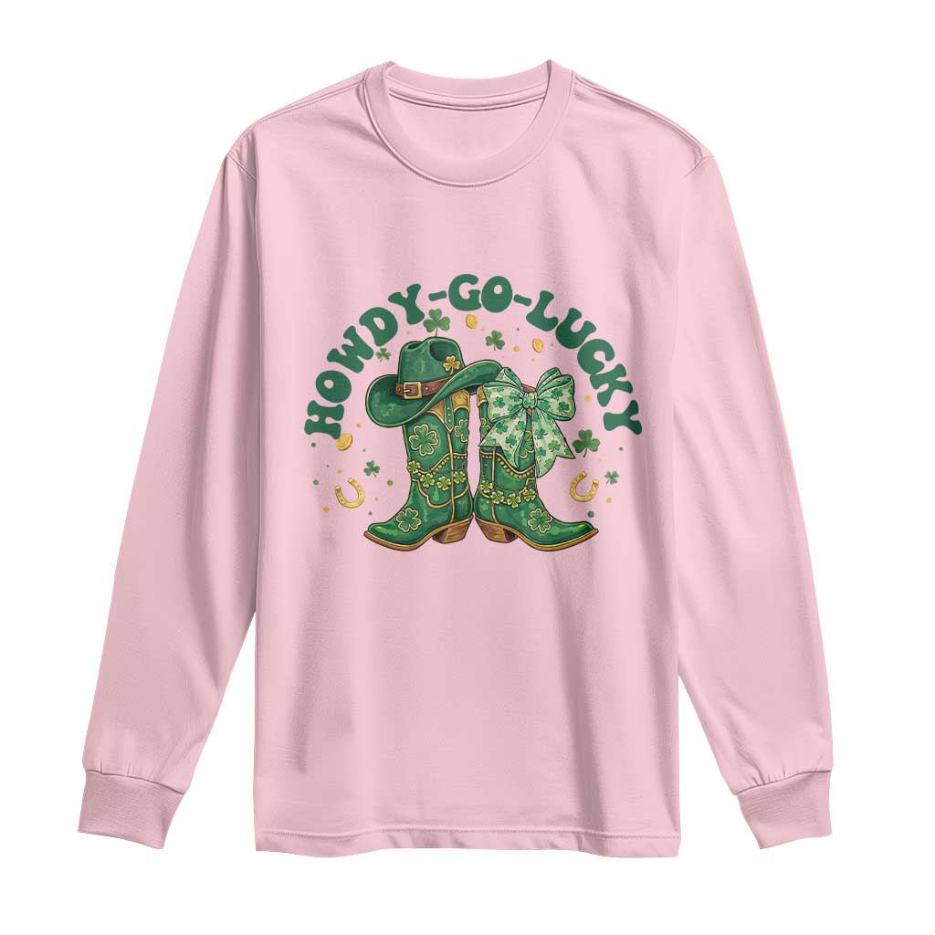 Howdy Go Lucky Long Sleeve Shirt Green Cowboy Boots St Patrick's Day