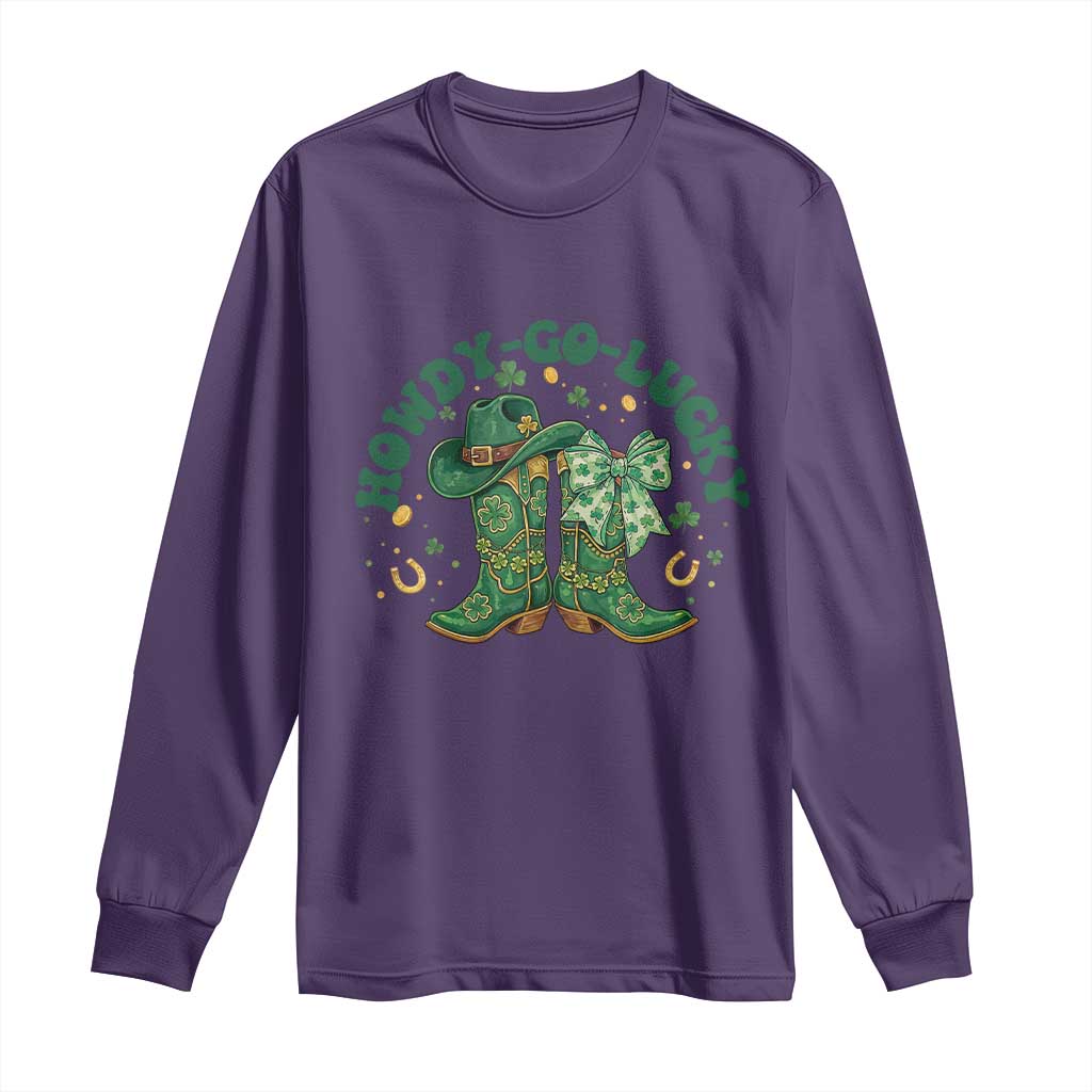 Howdy Go Lucky Long Sleeve Shirt Green Cowboy Boots St Patrick's Day