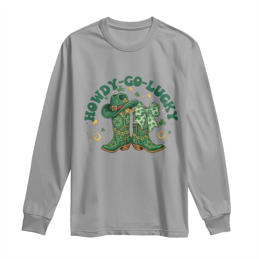 Howdy Go Lucky Long Sleeve Shirt Green Cowboy Boots St Patrick's Day