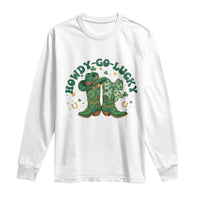 Howdy Go Lucky Long Sleeve Shirt Green Cowboy Boots St Patrick's Day