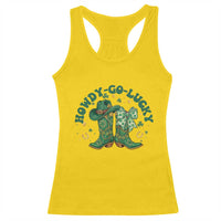 Howdy Go Lucky Racerback Tank Top Green Cowboy Boots St Patrick's Day