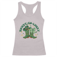 Howdy Go Lucky Racerback Tank Top Green Cowboy Boots St Patrick's Day