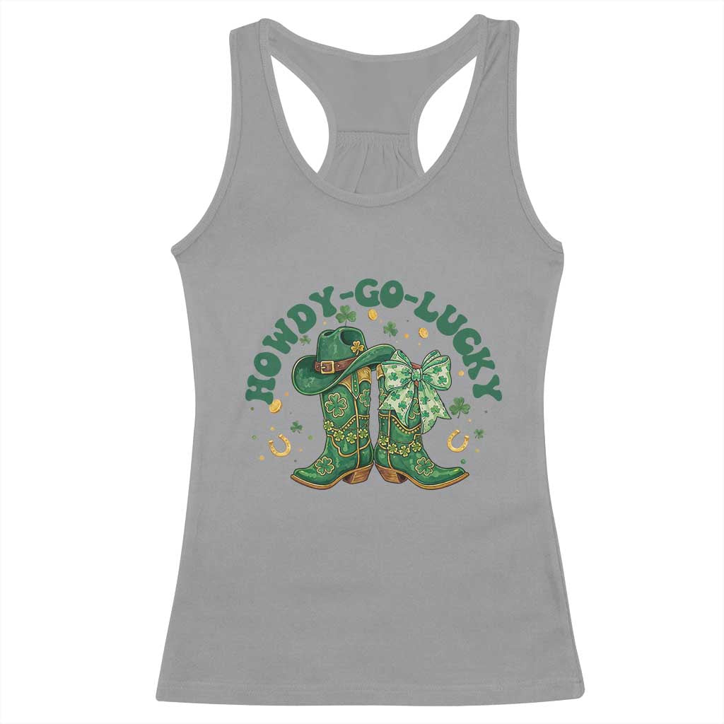 Howdy Go Lucky Racerback Tank Top Green Cowboy Boots St Patrick's Day