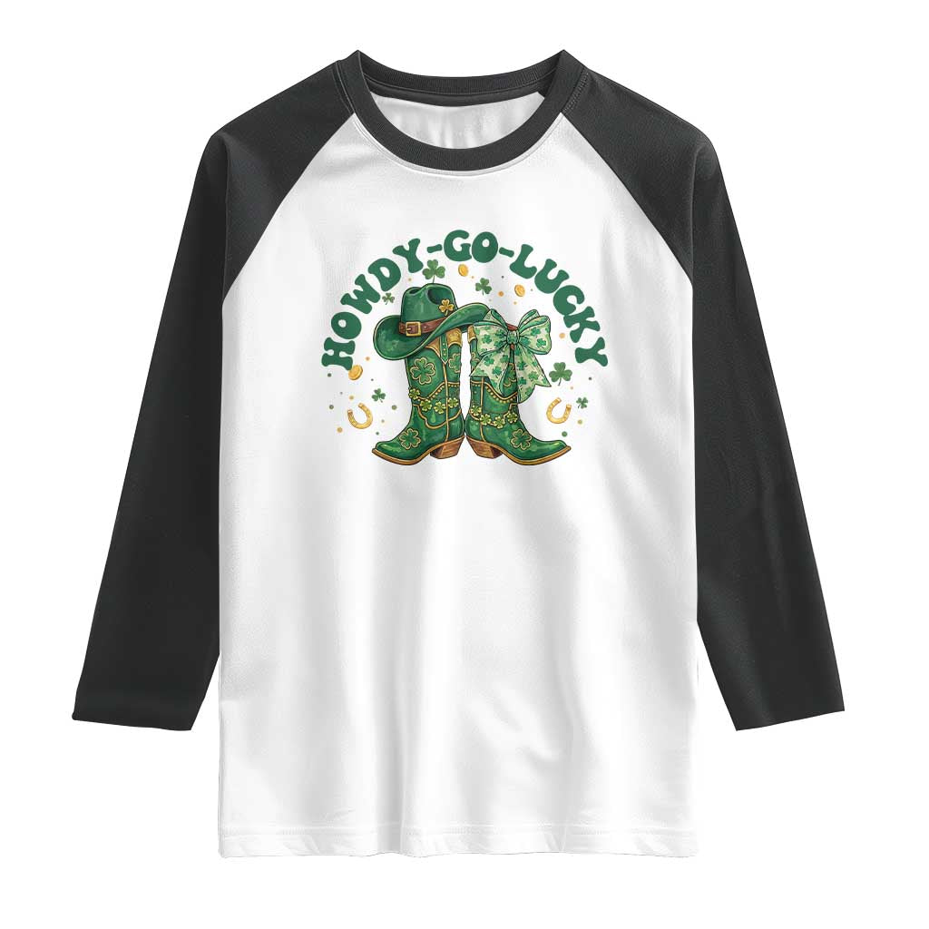 Howdy Go Lucky Raglan Shirt Green Cowboy Boots St Patrick's Day