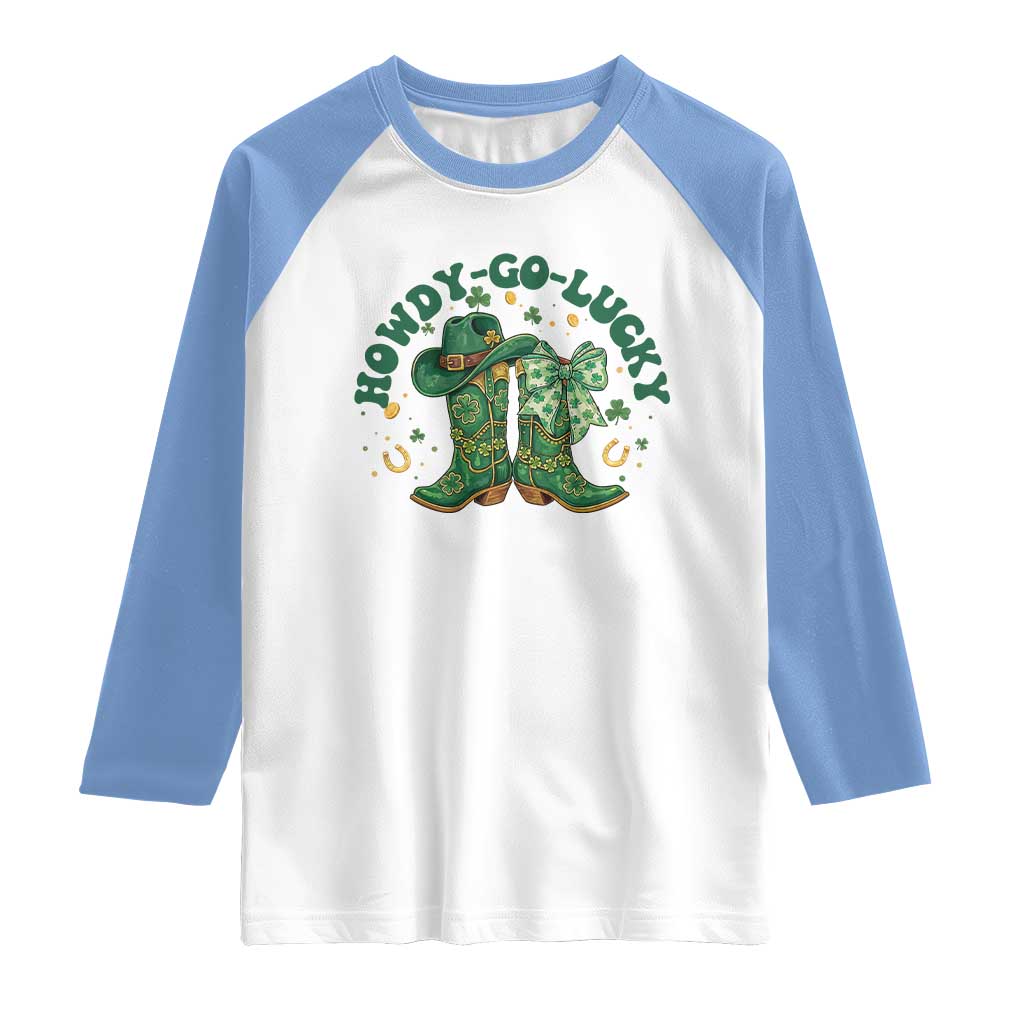 Howdy Go Lucky Raglan Shirt Green Cowboy Boots St Patrick's Day
