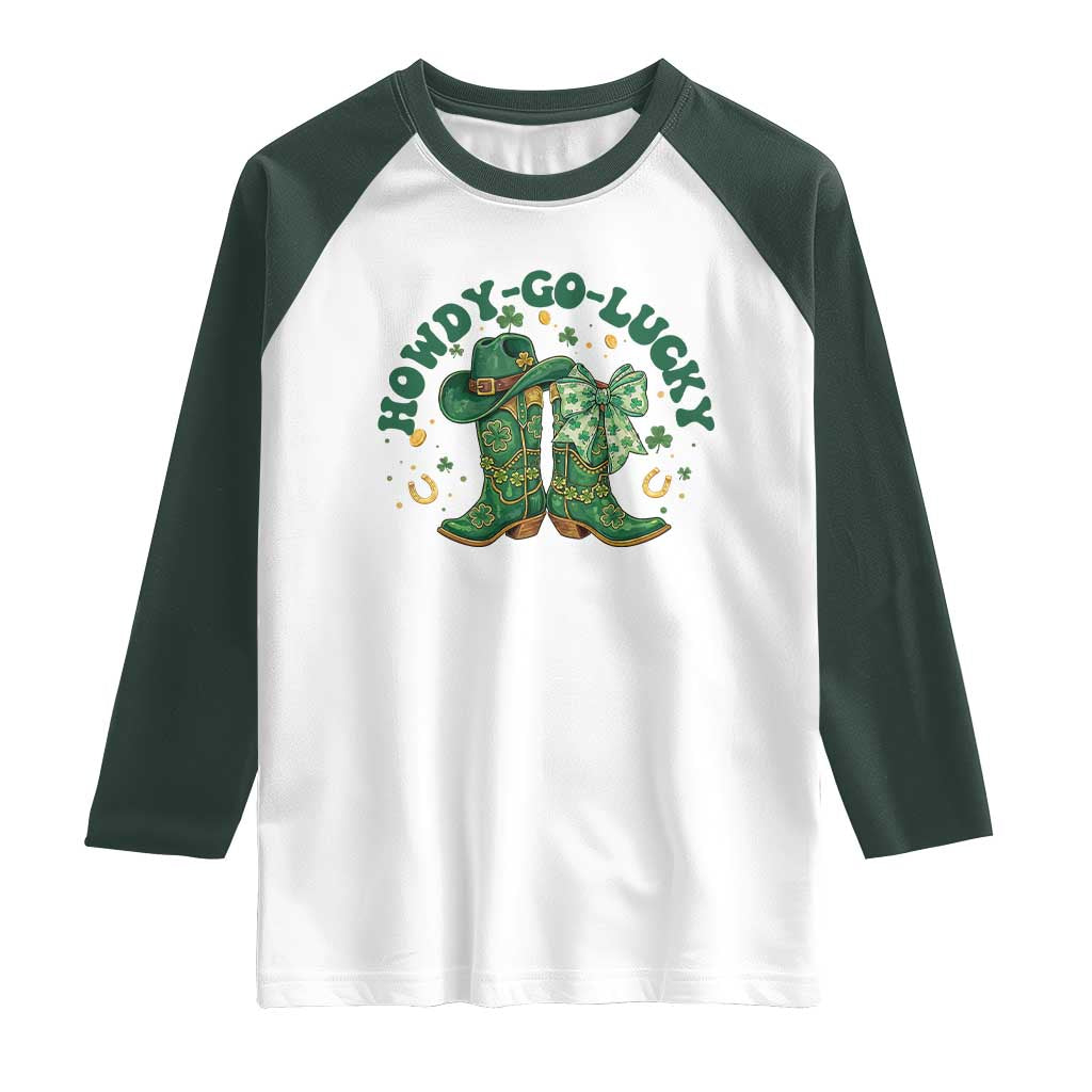 Howdy Go Lucky Raglan Shirt Green Cowboy Boots St Patrick's Day